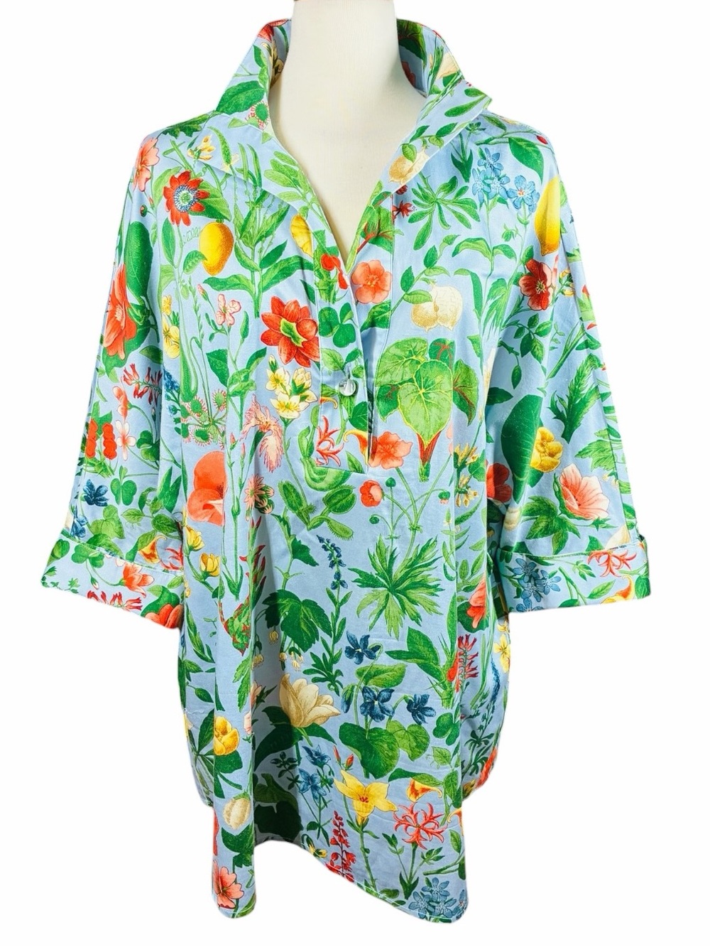 Tuckernuck Floral Botanical Tunic Top Collared Relaxed Fit Women's Size XXL